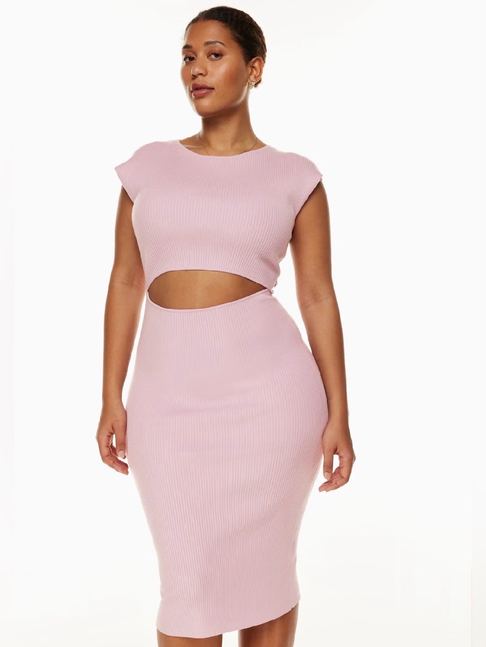 ARITZIA Wilfred Cut Out Knit Midi Dress Bodycon Cloud Lilac Pink Women’s medium